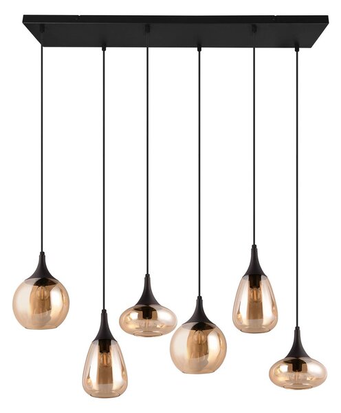 Trio Lighting Lumina függőlámpa, 6 lámpás, fekete/borostyán, üveg, dimmelhető, Fekete, Nappali / Étkező, Üveg, Modern