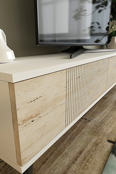 Corsa TV-állvány, fehér-travertin, 120 cm