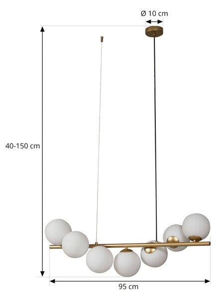 Lucande függőlámpa Isandro, 95 cm, arany, fehér, 7 lámpás, G9, dimmelhető, Sárgaréz / arany, Nappali / Étkező, Üveg, Dizájn
