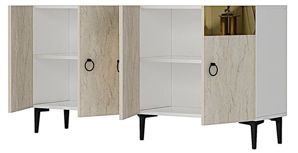 Gama komód, fehér-travertin, 150 cm – TR555CHM1340