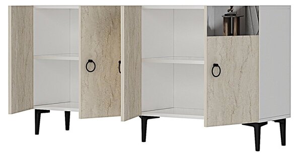 Gama komód, fehér-travertin, 150 cm – TR555CHM1341