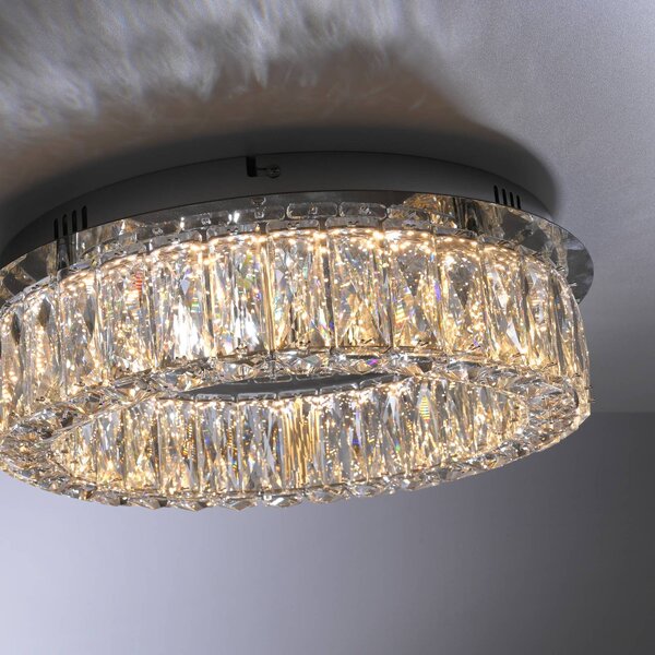 JUST LIGHT. GmbH Kulunka LED mennyezeti lámpa, vas, kristályüveg, dimmelhető, Króm / ezüst, Nappali / Étkező, fém
