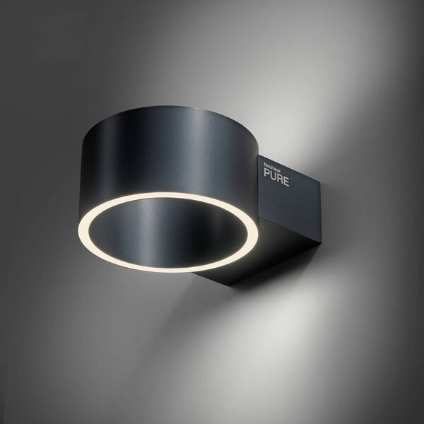 PURE LED fali lámpa Clipse, szürke, alumínium, Ø 15 cm, dimmelhető, Alu / szürke / cink, Nappali / Étkező, Alumínium, Modern