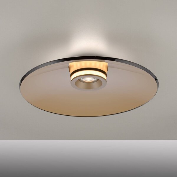 PURE LED mennyezeti lámpa Moon, bronz, Ø 50 cm, üveg/alumínium, dimmelhető, Bronz / antik sárgaréz, Nappali / Étkező, Üveg, Modern