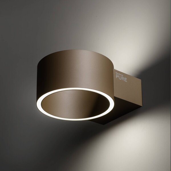 PURE LED fali lámpa Clipse, bronz színű, alumínium Ø 15 cm, dimmelhető, Bronz / antik sárgaréz, Nappali / Étkező, Alumínium, Modern