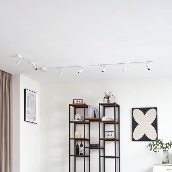 Lindby 48 V Lumaro sínrendszer, spotlámpák, 7 izzós, fehér, Ø4cm, dimmelhető, dimmelhető, Fehér / opál, Nappali / Étkező, Alumínium, Modern