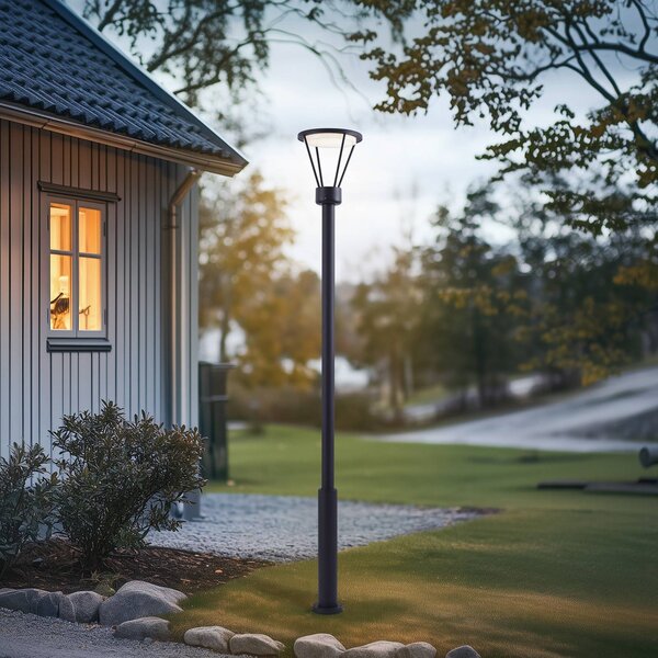 Lucande LED kültéri lámpa Elario, 222 cm, fekete, alumínium, Fekete, Alumínium, Modern