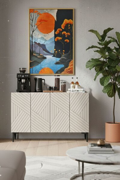 Ferro komód, fehér-travertin, 120 cm