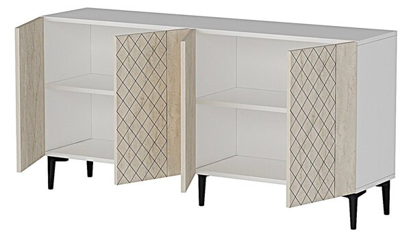 Resso komód, fehér-travertin, 150 cm