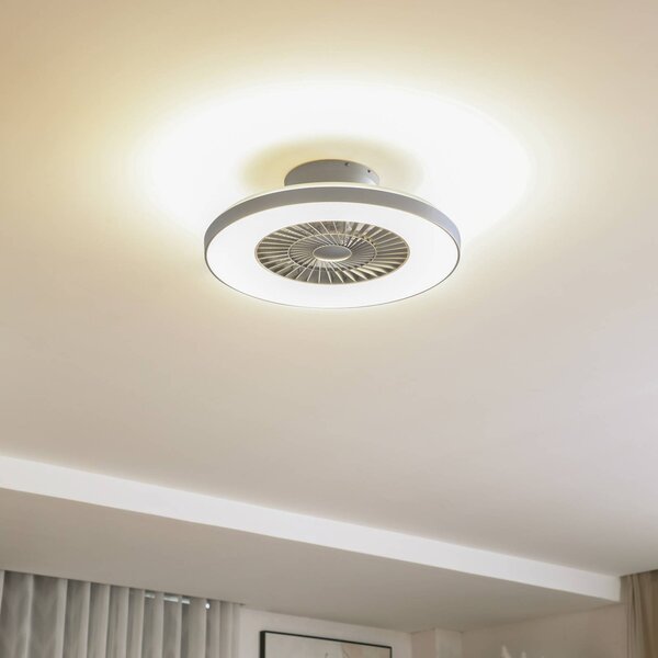 Lindby Smart LED mennyezeti ventilátor Paavo, ezüst, csendes, Tuya, dimmelhető, Alu / szürke / cink, Nappali / Étkező, Műanyag, Modern