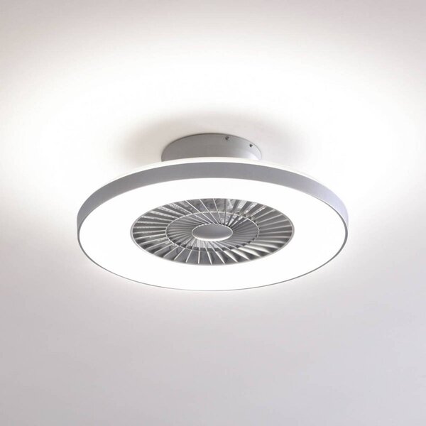 Lindby Smart LED mennyezeti ventilátor Paavo, ezüst, csendes, Tuya, dimmelhető, Alu / szürke / cink, Nappali / Étkező, Műanyag, Modern