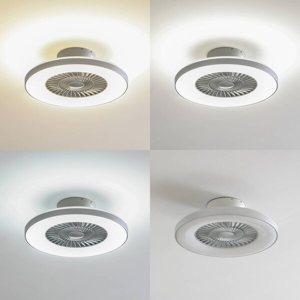 Lindby Smart LED mennyezeti ventilátor Paavo, ezüst, csendes, Tuya, dimmelhető, Alu / szürke / cink, Nappali / Étkező, Műanyag, Modern