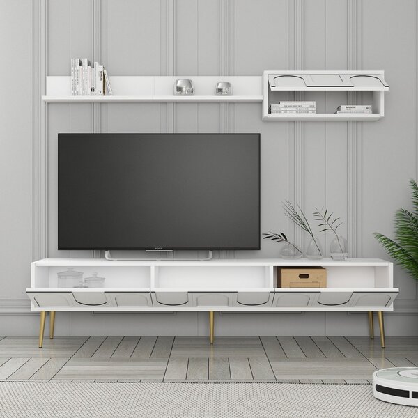 Lyon TV-állvány, fehér-arany, 180 cm – TR845HCT5580