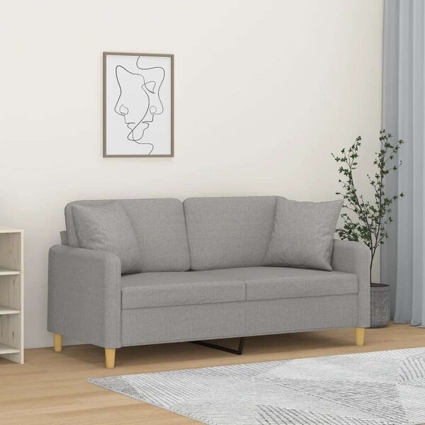 VidaXL 2 személyes világosszürke szövet kanapé párnákkal 140 cm