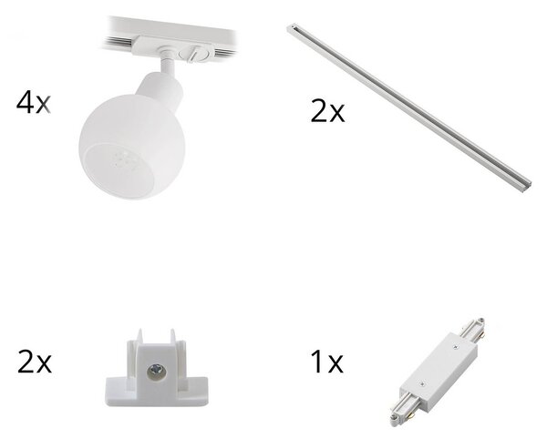 Lindby 1-körös sínrendszer Linaro, E14, 4 lámpás, fehér, dimmelhető, Fehér / opál, Nappali / Étkező, fém, Modern