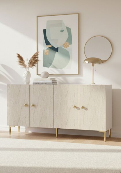 Simple komód, fehér-travertin, 150 cm