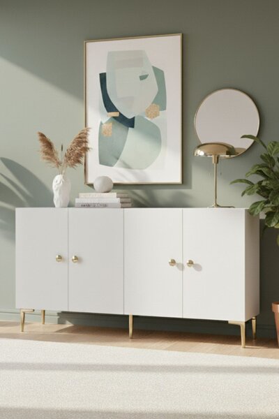 Simple komód, fehér-arany, 150 cm