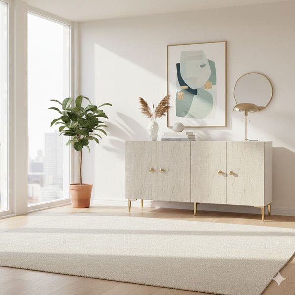 Simple komód, fehér-travertin, 150 cm