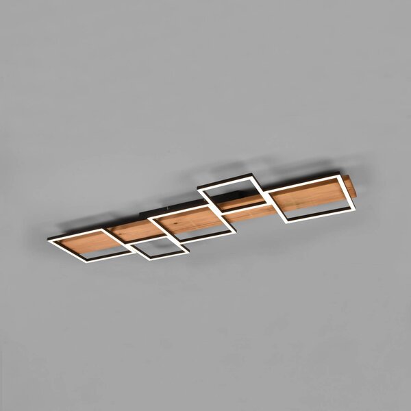 Trio Lighting Harper LED mennyezeti lámpa öt négyzettel, dimmelhető, Sötét fa, Nappali / Étkező, fém