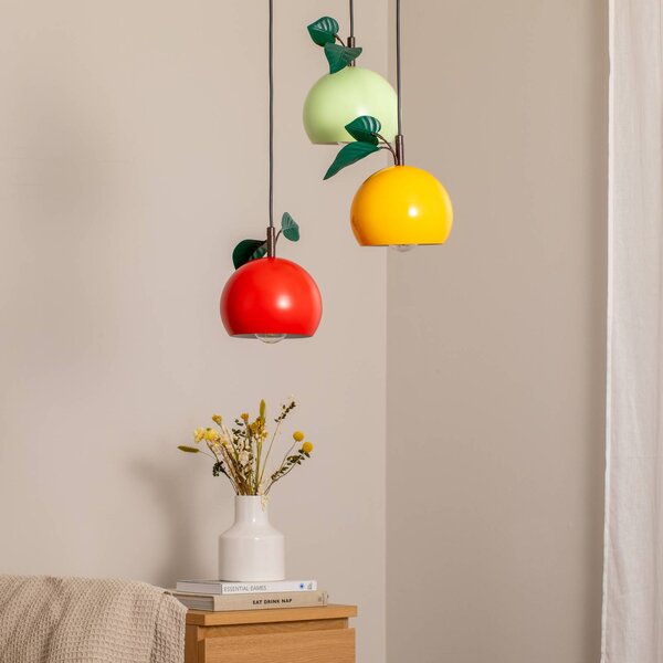 Luminex Akasztólámpa Apple mix, színes, fém, Ø 42 cm, 3-lámpás, E27, dimmelhető, Fekete, Nappali / Étkező, fém