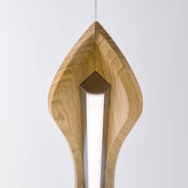 Quitani Hiba LED-es függőlámpa, natúr tölgyfa, hossza 148 cm, dimmelhető, Világos fa, Nappali / Étkező, Fa, Modern
