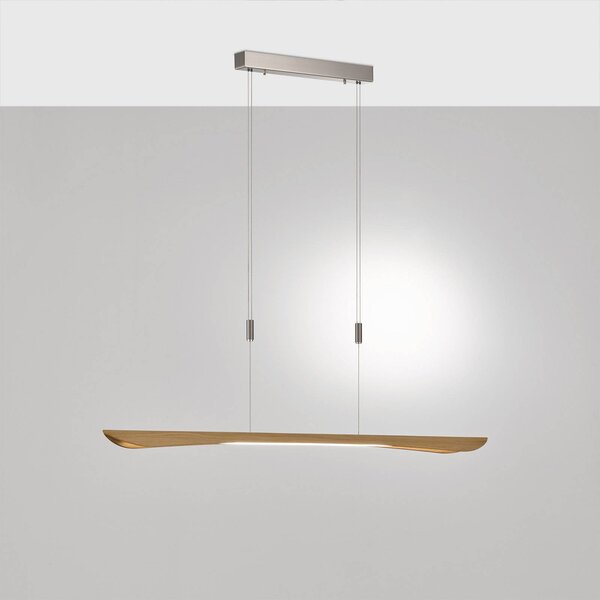 Quitani Hiba LED-es függőlámpa, natúr tölgyfa, hossza 148 cm, dimmelhető, Világos fa, Nappali / Étkező, Fa, Modern