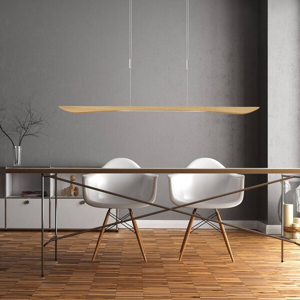 Quitani Hiba LED-es függőlámpa, natúr tölgyfa, hossza 148 cm, dimmelhető, Világos fa, Nappali / Étkező, Fa, Modern