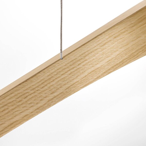 Quitani Hiba LED-es függőlámpa, natúr tölgyfa, hossza 148 cm, dimmelhető, Világos fa, Nappali / Étkező, Fa, Modern