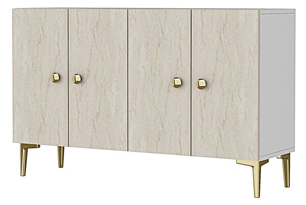 Simple komód, fehér-travertin, 120 cm