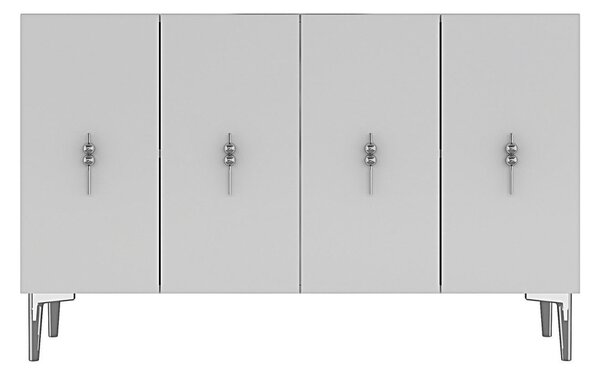 Komód, fehér-ezüst, 120 cm
