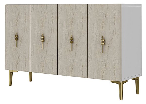 Komód, fehér-travertin, 120 cm – TR555CHM1430
