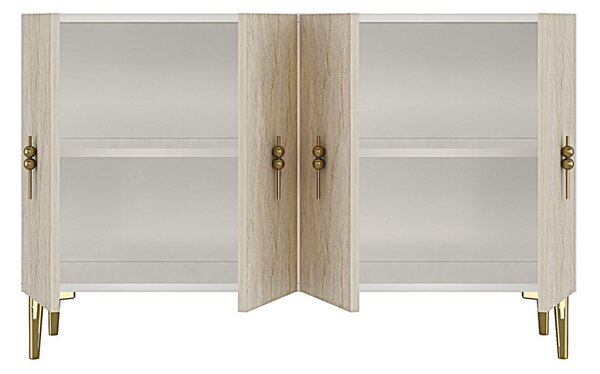 Komód, fehér-travertin, 120 cm – TR555CHM1430