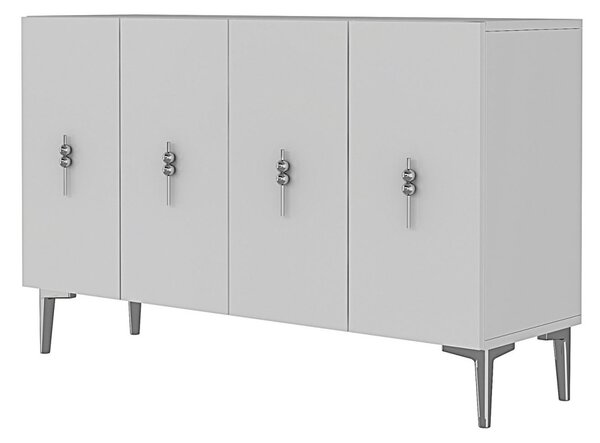 Komód, fehér-ezüst, 120 cm