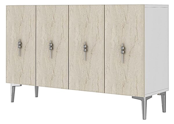 Komód, fehér-travertin, 120 cm – TR555CHM1433