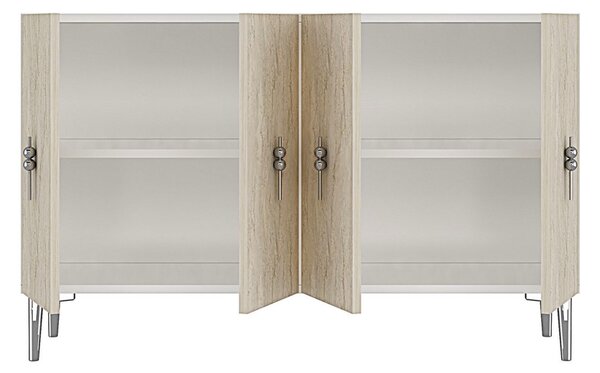 Komód, fehér-travertin, 120 cm – TR555CHM1433