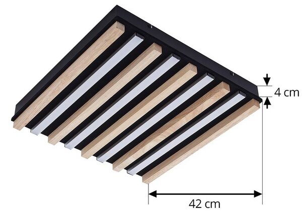 Lindby LED mennyezeti világítás Firka, fehér, fa, 42 cm, CCT, dimmelhető., dimmelhető, Világos fa, Nappali / Étkező, Fa, Modern