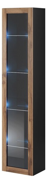 Vitrin 180 üveg Zylia (fekete + wotan tölgy) (fehér LED világítás)