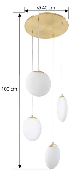 Lucande Lunelle lógó világítás, sárgaréz, üveg, 4 izzós, Ø 40 cm, dimmelhető, Nappali / Étkező, Üveg, Modern