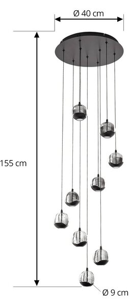 Lucande LED lógó lámpa Hayley, fekete, 9 izzós, üveg, Tiszta / átlátszó, Nappali / Étkező, Üveg, Modern
