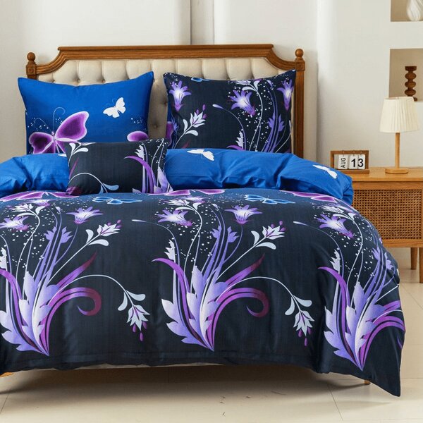 Mikroszálas ágynemű VIOLET BUTTERFLY sötétkék Ágyneműhuzat mérete: 70 x 90 cm | 140 x 200 cm