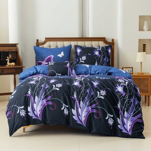 Mikroszálas ágynemű VIOLET BUTTERFLY sötétkék Ágyneműhuzat mérete: 70 x 90 cm | 140 x 200 cm