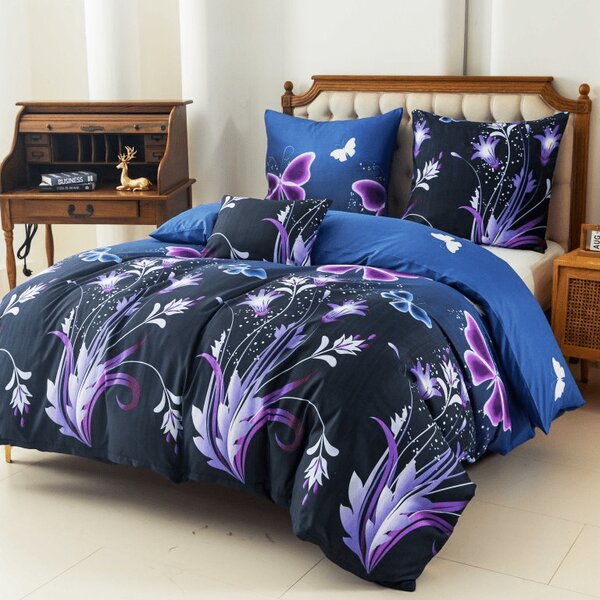 Mikroszálas ágynemű VIOLET BUTTERFLY sötétkék Ágyneműhuzat mérete: 70 x 90 cm | 140 x 200 cm