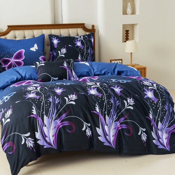 Mikroszálas ágynemű VIOLET BUTTERFLY sötétkék Ágyneműhuzat mérete: 70 x 90 cm | 140 x 200 cm