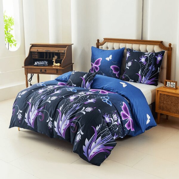 Mikroszálas ágynemű VIOLET BUTTERFLY sötétkék Ágyneműhuzat mérete: 70 x 90 cm | 140 x 200 cm