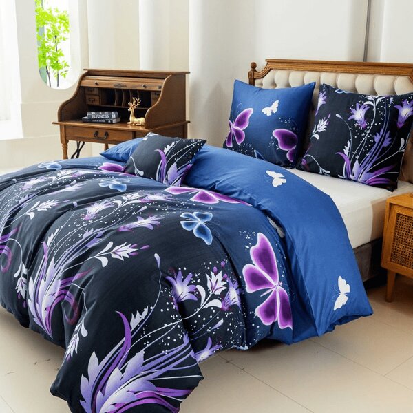 Mikroszálas ágynemű VIOLET BUTTERFLY sötétkék Ágyneműhuzat mérete: 70 x 90 cm | 140 x 200 cm