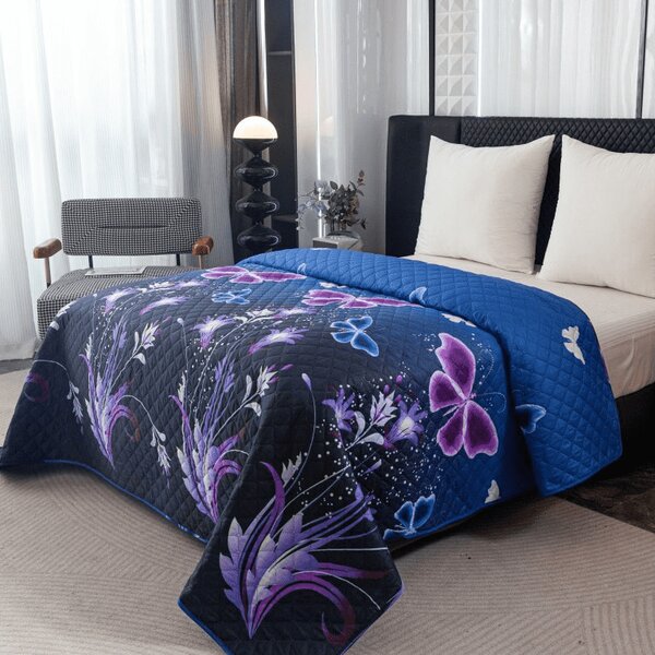 Ágytakaró VIOLET BUTTERFLY, sötétkék Méret: 220 x 240 cm