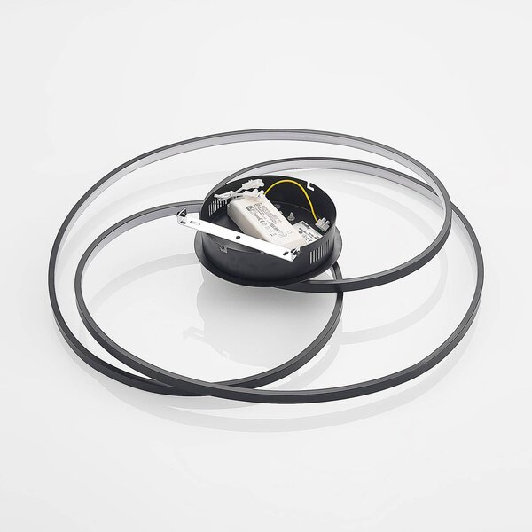 Lindby LED mennyezeti lámpa Kateryna, fekete, Ø 60 cm, dimmelhető, dimmelhető, Fekete, Nappali / Étkező, Modern