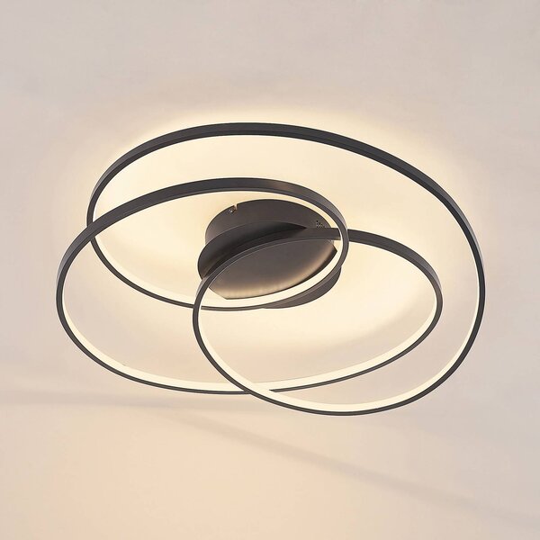 Lindby LED mennyezeti lámpa Kateryna, fekete, Ø 60 cm, dimmelhető, dimmelhető, Fekete, Nappali / Étkező, Modern