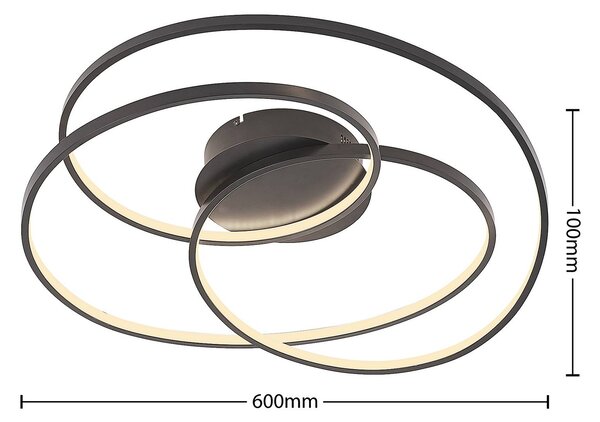 Lindby LED mennyezeti lámpa Kateryna, fekete, Ø 60 cm, dimmelhető, dimmelhető, Fekete, Nappali / Étkező, Modern