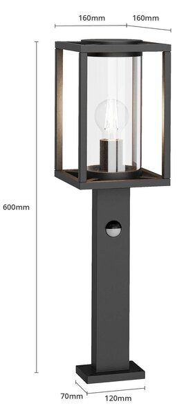 Lucande ösvény világítás Ferda, 60 cm, érzékelő, antracit, IP44, Fekete, Alumínium, Modern